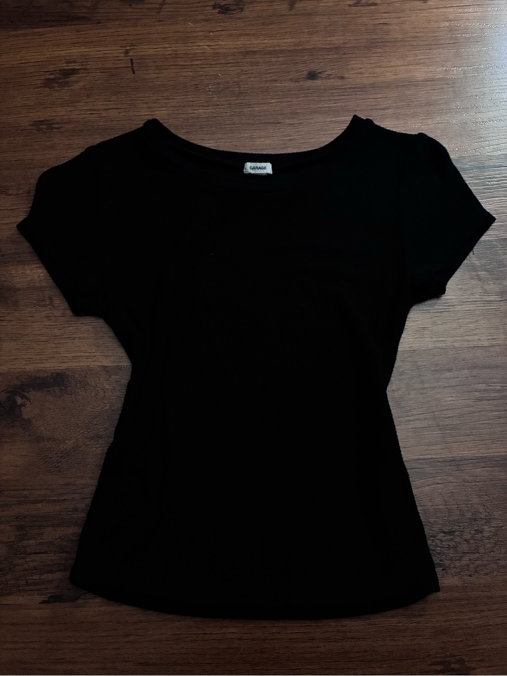 Garage Black Ribbed Scoop Neck Short Sleeve Top